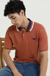 Contrast Jacquard Collar Polo Shirt - Golden Hour